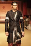 Nitya Bajaj_Black Jacquard Modal Silk Woven Floral Blazer Pant Set With Dupatta _Online_at_Aza_Fashions