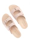 Shop_Tic Tac Toe Footwear_Beige Animal Skin Basket Weave Double Buckle Strap Flats _Online_at_Aza_Fashions