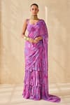 Buy_Ankita Dharman_Purple Chinon Floral Deep Rhythm Pre-draped Ruffle Saree With Blouse _at_Aza_Fashions