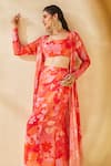 Buy_Ankita Dharman_Red Blouse And Skirt Butter Crepe Floral Jacket Blossom Pattern Draped Set _at_Aza_Fashions