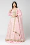 Buy_MONK & MEI BY SONIA ANAND_Pink Brocade Petunia Blossom Woven Square Bloom Jaal Pattern Lehenga Blouse Set _at_Aza_Fashions