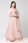 Shop_MONK & MEI BY SONIA ANAND_Pink Brocade Petunia Blossom Woven Square Bloom Jaal Pattern Lehenga Blouse Set _Online_at_Aza_Fashions
