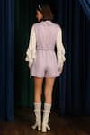 Shop Label Deepika Nagpal Purple Wool, Linen Buckles Collared Ariana Light Playsuit With Shirt at Aza Fashions Shop_Label Deepika Nagpal_Purple Wool, Linen Buckles Collared Ariana Light Playsuit With Shirt_at_Aza_Fashions