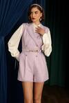 Buy Label Deepika Nagpal Purple Wool, Linen Buckles Collared Ariana Light Playsuit With Shirt Buy_Label Deepika Nagpal_Purple Wool, Linen Buckles Collared Ariana Light Playsuit With Shirt