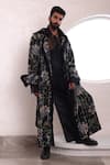 Mahima Mahajan_Black Moss Crepe Musk Blossom Print Arin Trench Jacket _Online_at_Aza_Fashions