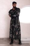 Buy_Mahima Mahajan_Black Moss Crepe Hazy Flora Burst Print Aham Trench Jacket Pant Set _at_Aza_Fashions