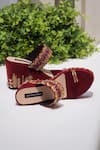 Buy_Shradha Hedau Footwear Couture_Maroon Embroidery Sayeja Cutdana Wedges _at_Aza_Fashions