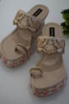 Buy_Shradha Hedau Footwear Couture_Beige Embroidery Verena Flower Strap Wedges _at_Aza_Fashions