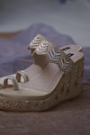 Buy_Shradha Hedau Footwear Couture_Gold Embroidery Sitara Leaf Wedges _at_Aza_Fashions