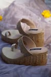 Shradha Hedau Footwear Couture_Gold Embroidery Sitara Leaf Wedges _Online_at_Aza_Fashions