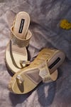 Shop_Shradha Hedau Footwear Couture_Gold Embroidery Sitara Leaf Wedges _at_Aza_Fashions