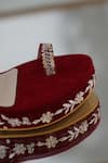 Shop_Shradha Hedau Footwear Couture_Maroon Embroidery Ezra Zardozi Work Wedges 