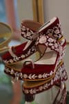 Shop_Shradha Hedau Footwear Couture_Maroon Embroidery Ezra Zardozi Work Wedges _at_Aza_Fashions