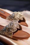 Shop_Shradha Hedau Footwear Couture_Brown Embroidery Tam Mirror Flats _Online_at_Aza_Fashions