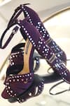 Buy_Shradha Hedau Footwear Couture_Wine Mirror Satin Block Heels With Embellishments _Online_at_Aza_Fashions