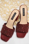 Shop_Shradha Hedau Footwear Couture_Maroon Sequins Elora Embellished Block Heels _at_Aza_Fashions