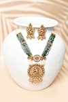 Shop_Samyukta Singhania_Green Kundan Dancing Figurine Cutwork Embellished Necklace Set _at_Aza_Fashions