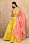 Buy_Samyukta Singhania_Yellow Brocade Silk Floral Leaf Neck Pattern Lehenga Set _at_Aza_Fashions