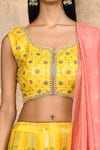 Buy_Samyukta Singhania_Yellow Brocade Silk Floral Leaf Neck Pattern Lehenga Set _Online_at_Aza_Fashions