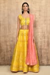 Shop_Samyukta Singhania_Yellow Brocade Silk Floral Leaf Neck Pattern Lehenga Set _Online_at_Aza_Fashions