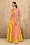 Samyukta Singhania_Yellow Brocade Silk Floral Leaf Neck Pattern Lehenga Set _at_Aza_Fashions