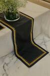Shop MJ Label Black Cotton Linen Embroidered Zig Zag Table Runner at Aza Fashions Shop_MJ Label_Black Cotton Linen Embroidered Zig Zag Table Runner_at_Aza_Fashions