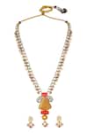 Shop_HRISHA_Gold Plated Pearls, Diamonds, Crystals Geometric Kundan Embellished Necklace Set _at_Aza_Fashions