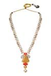HRISHA_Gold Plated Pearls, Diamonds, Crystals Geometric Kundan Embellished Necklace Set _Online_at_Aza_Fashions