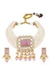 Shop_Hrisha_Pink Diamonds, Pearls, Stones Monalisa Beads And Kundan Embellished Choker Set _at_Aza_Fashions