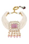 Hrisha_Pink Diamonds, Pearls, Stones Monalisa Beads And Kundan Embellished Choker Set _Online_at_Aza_Fashions