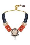 Hrisha_Blue Kundan Polki And Embellished Necklace Set _Online_at_Aza_Fashions