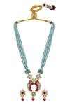 Shop_HRISHA_Blue Pearls Hydro Phiroza Embellished Necklace Set_at_Aza_Fashions