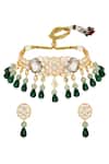 Shop_Hrisha_Green Metallic Thread, Stones Floret Kundan Embellished Choker Set _at_Aza_Fashions