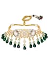 Hrisha_Green Metallic Thread, Stones Floret Kundan Embellished Choker Set _Online_at_Aza_Fashions