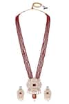 Shop_HRISHA_Red Crystals, Diamonds, Pearls Cubic Zirconia Embellished Necklace Set _at_Aza_Fashions