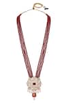 HRISHA_Red Crystals, Diamonds, Pearls Cubic Zirconia Embellished Necklace Set _Online_at_Aza_Fashions