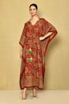 Buy_Samyukta Singhania_Red Cotton Hand Block Printed Floral Notched Kaftan _at_Aza_Fashions