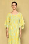 Buy_Khwaab by Sanjana Lakhani_Yellow Cotton Hand Block Printed Leaf Round Kaftan _Online_at_Aza_Fashions