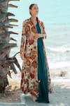 PDS by SNEHA_Blue Organza Embroidered Sequin High Long Wrap Dress With Jacket  _Online_at_Aza_Fashions