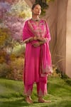 Shop_Charu Makkar_Pink Pure Organza Dabka Embroidery Mor Gardenia Kurta Pant Set For Kids_at_Aza_Fashions