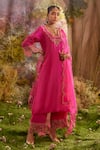 Buy_Charu Makkar_Pink Silk Organza Dabka Embroidery Mor Bloom Kurta Palazzo Set For Kids_at_Aza_Fashions