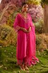 Charu Makkar_Pink Silk Organza Dabka Embroidery Mor Bloom Kurta Palazzo Set For Kids_Online_at_Aza_Fashions