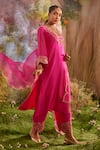 Buy_Charu Makkar_Pink Silk Organza Dabka Embroidery Mor Bloom Kurta Palazzo Set For Kids_Online_at_Aza_Fashions