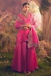 Buy_Charu Makkar_Pink Silk Organza Sequins, Pearls, Embroidery Mor Bagh Kurta With Sharara _at_Aza_Fashions