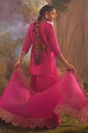 Shop_Charu Makkar_Pink Silk Organza Sequins, Pearls, Embroidery Mor Bagh Kurta With Sharara _at_Aza_Fashions