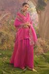 Charu Makkar_Pink Silk Organza Sequins, Pearls, Embroidery Mor Bagh Kurta With Sharara _Online_at_Aza_Fashions