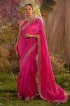 Charu Makkar_Pink Silk Organza Blossomy Vine Embroidery Saree With Unstitched Blouse Piece _Online_at_Aza_Fashions