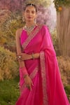 Buy_Charu Makkar_Pink Silk Organza Blossomy Vine Embroidery Saree With Unstitched Blouse Piece _Online_at_Aza_Fashions