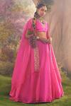 Charu Makkar Pink Silk Organza Embroidery Hot Cape Lehenga Set For Kids Online at Aza Fashions Charu Makkar_Pink Silk Organza Embroidery Hot Cape Lehenga Set For Kids_Online_at_Aza_Fashions