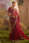 Buy_Charu Makkar_Maroon Silk Organza Blossom Border Saree With Unstitched Blouse Piece _at_Aza_Fashions